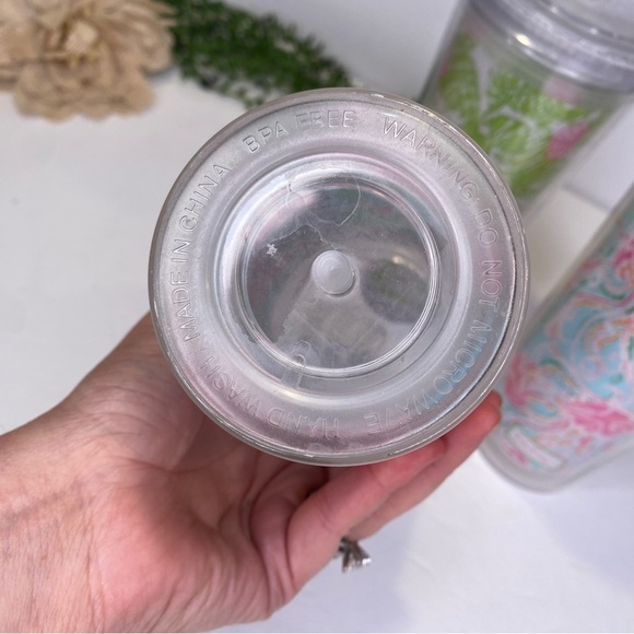 Set of 3 Lilly Pulitzer Ocean Floral Print Plastic Tumblers With Lids BPA Free - Picture 6 of 6
